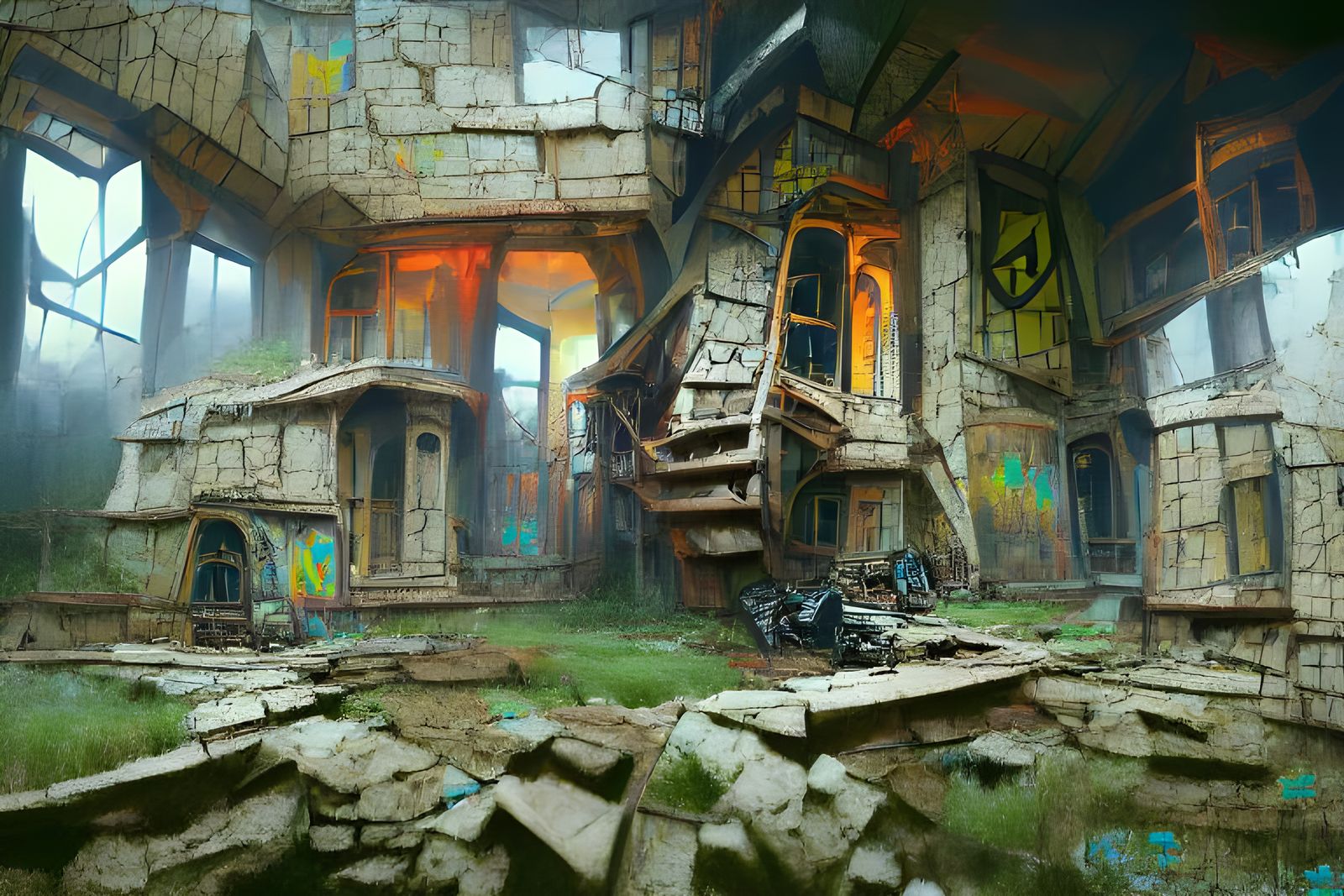 Post apocalyptic house ruins AI Generated Artwork NightCafe Creator