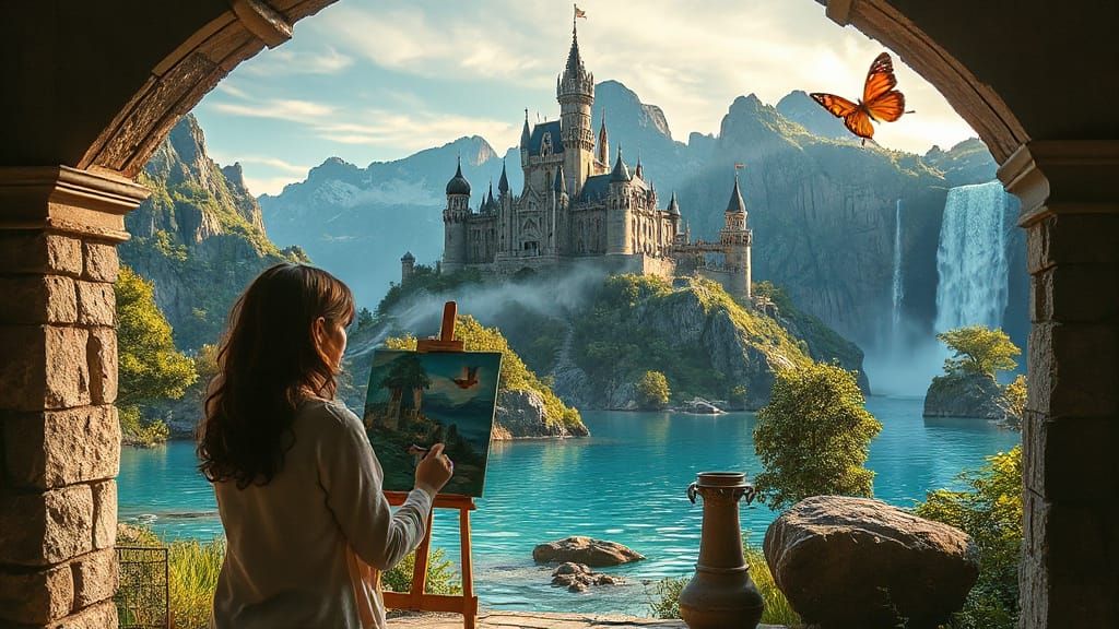(Inner Peace:2.5) She paints as if each brushstroke were a key, unlocking another world just beyond the wall. The castle glows in her creati...