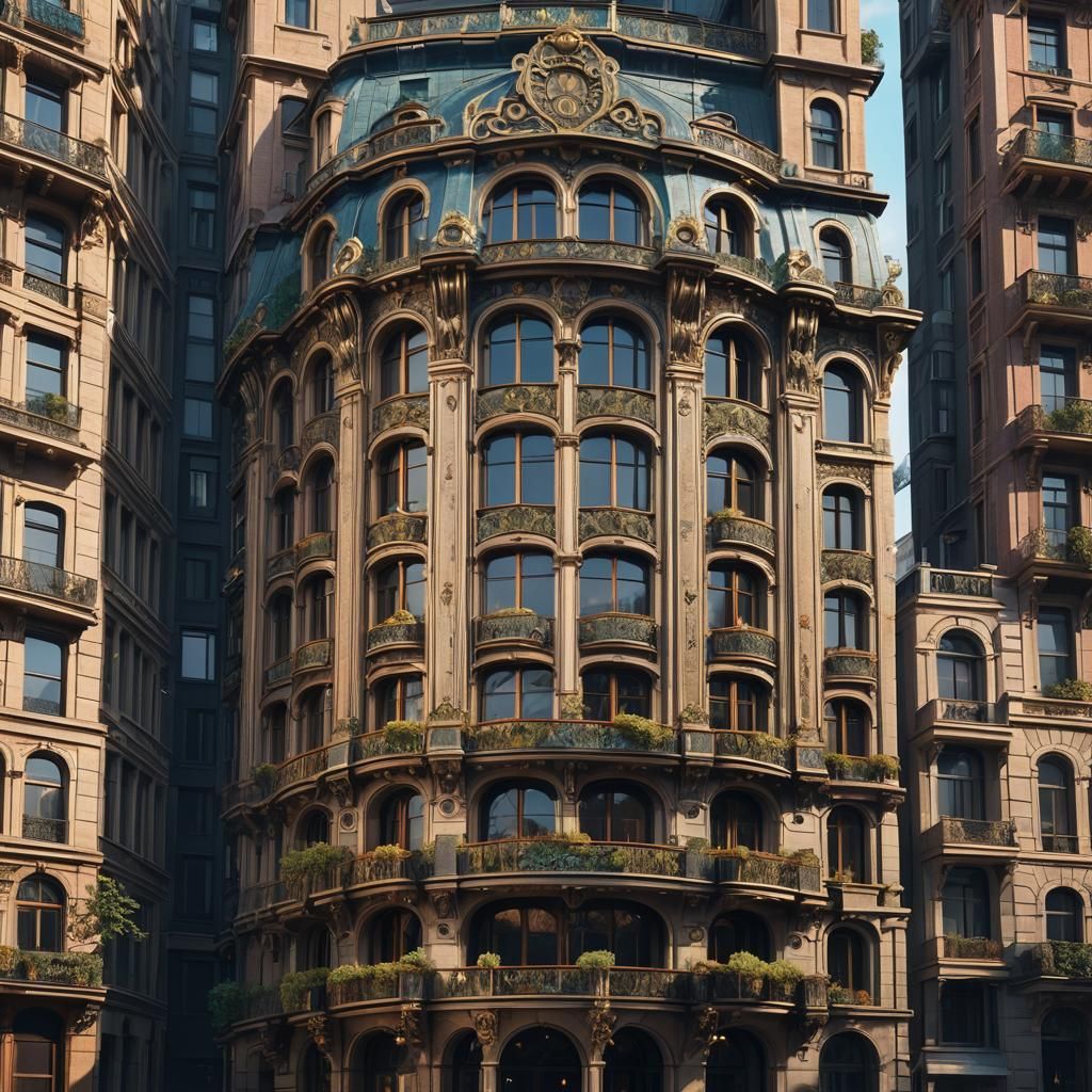 Hyperrealisti art nouveau building with features 6 levels ta...