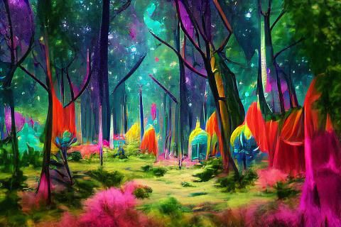 colourful space fantasy forrest
