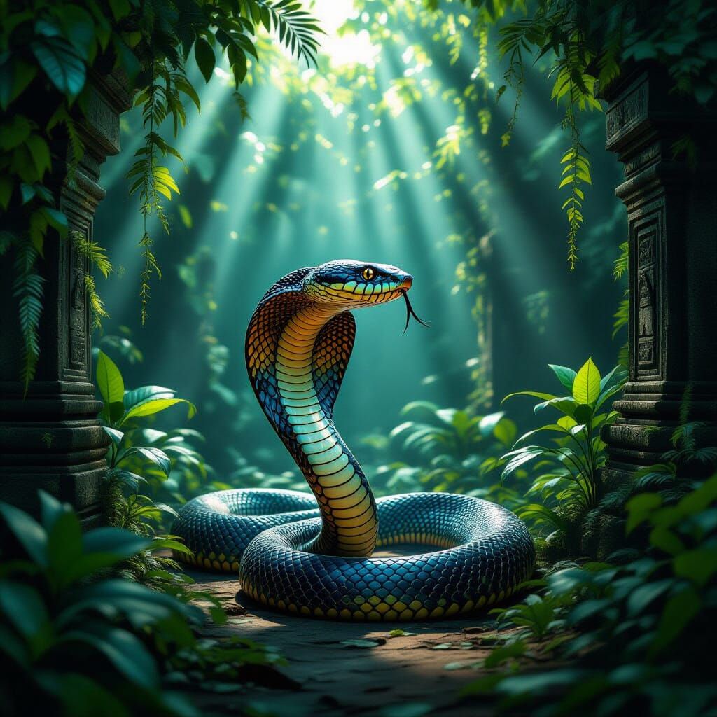 Majestic Cobra in Ancient Temple