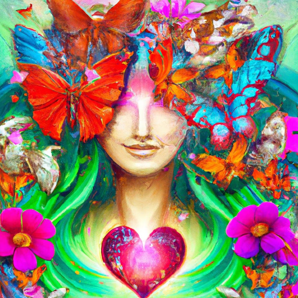 A vibrant, blooming flower with petals forming a heart shape...