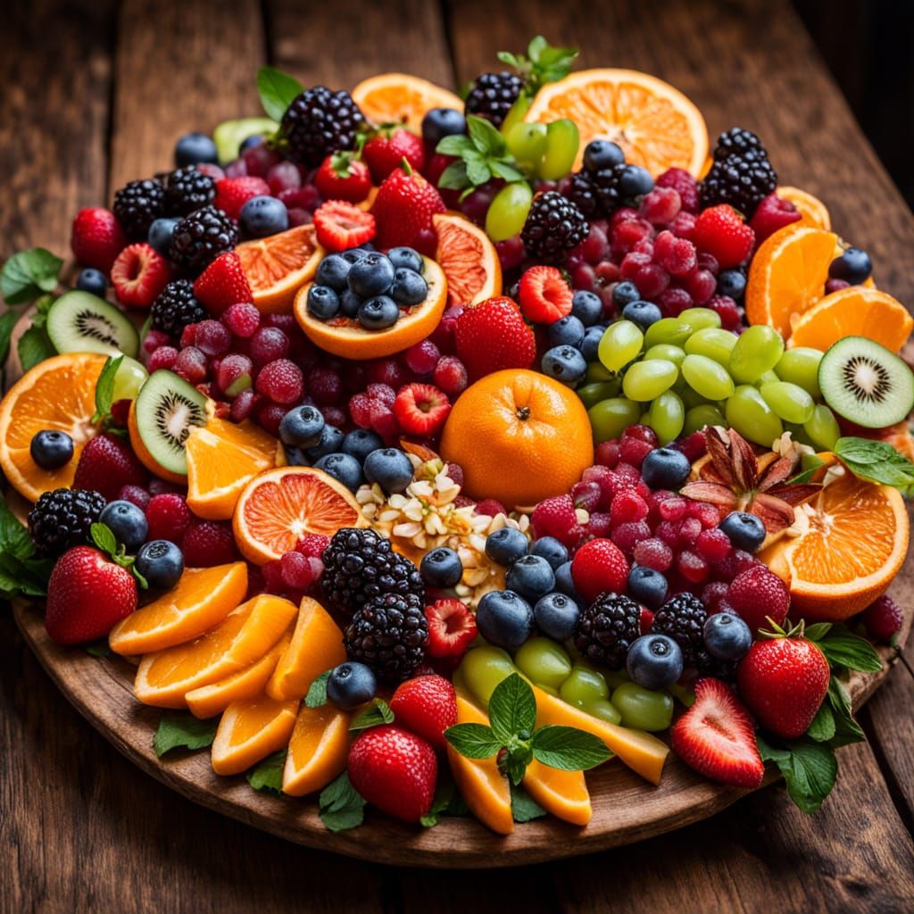 Vibrant Fruit Platter in a Rustic Setting