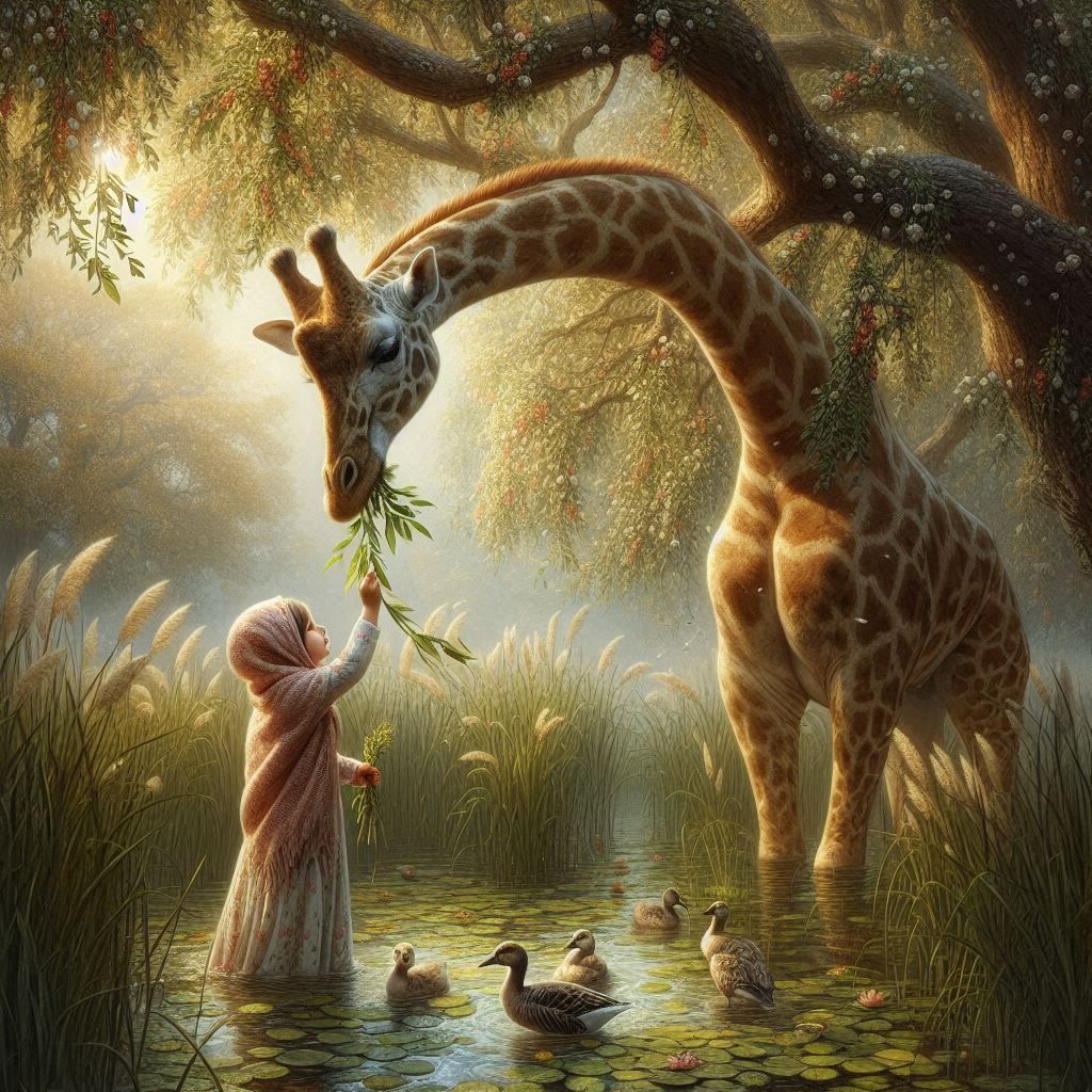 girl and giraffe