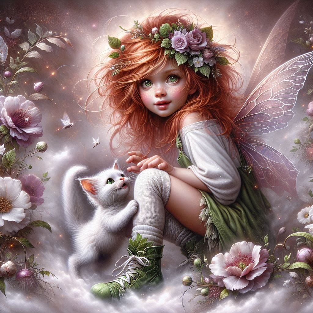 Fairy with white cat