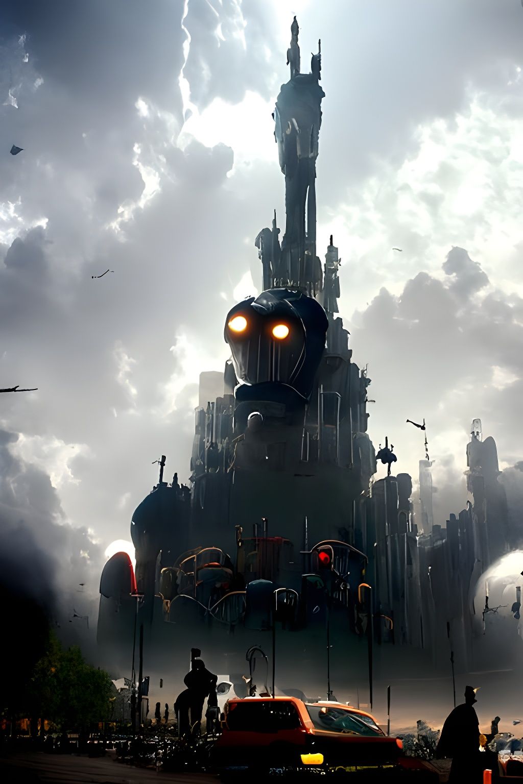 the iron giant invading the city