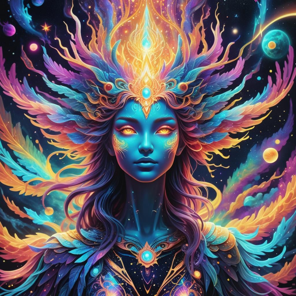 Glowing Phoenix in Cosmic Astral Illustration