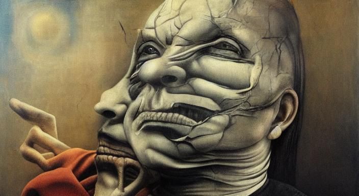 Creepy Surreal Portrait of an Old Angry Man