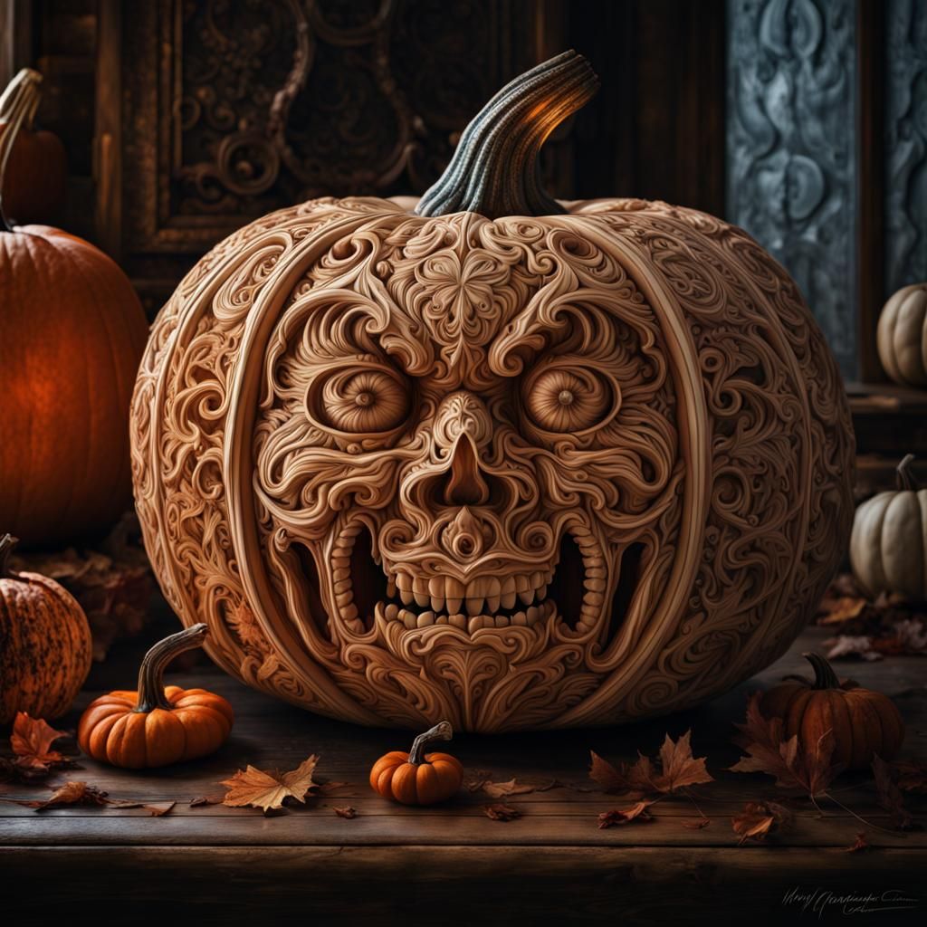 Intricate carved pumpkin  by @Cammon