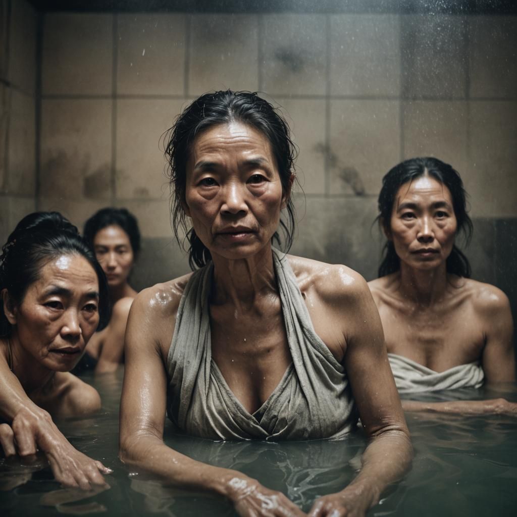 Bathing women in a Chinese bathhouse, classic look, 500 BC
