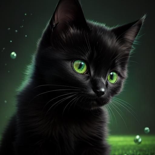 Black kitten with green eyes shops