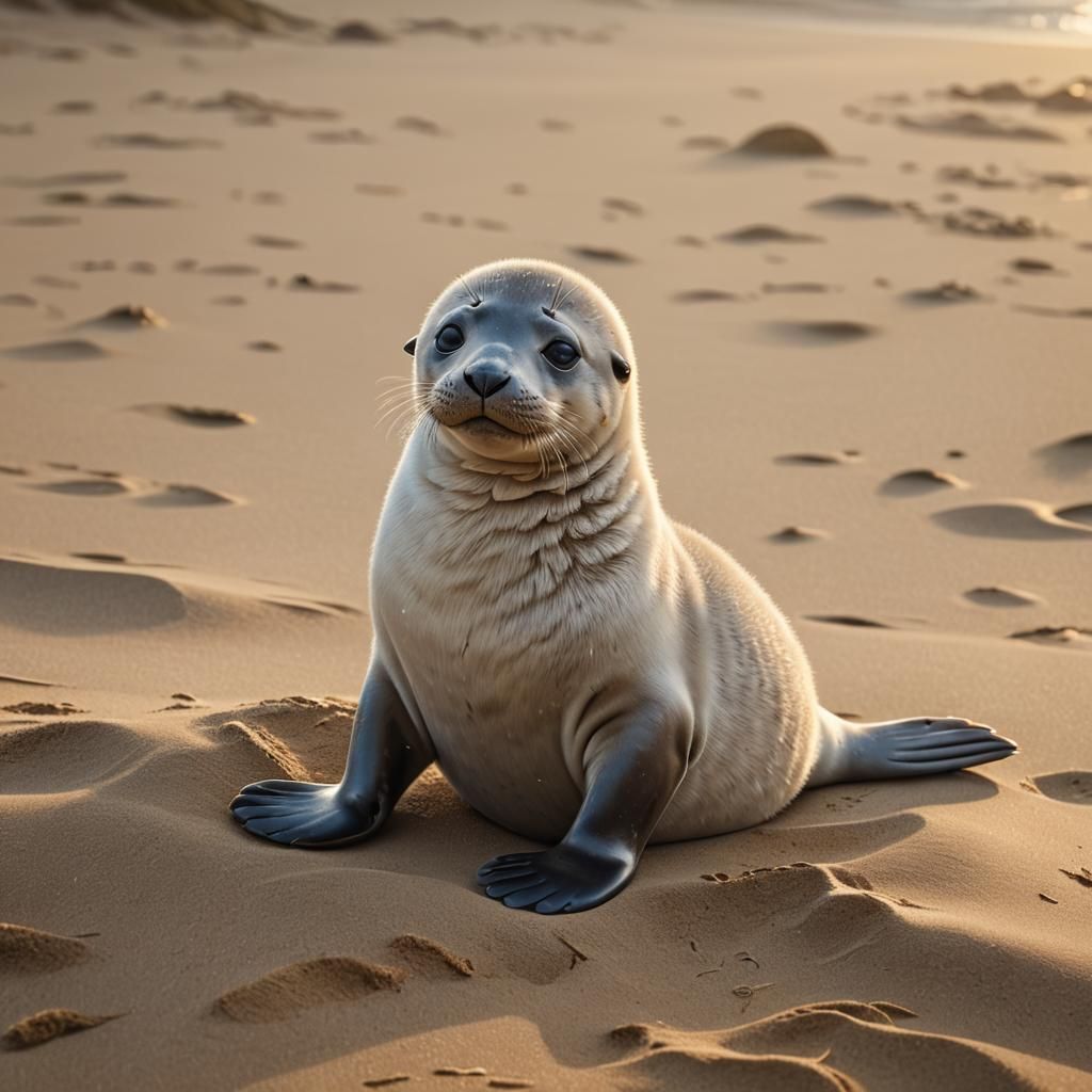 Baby Seal on Sandy Beach: Fantasy Concept Art