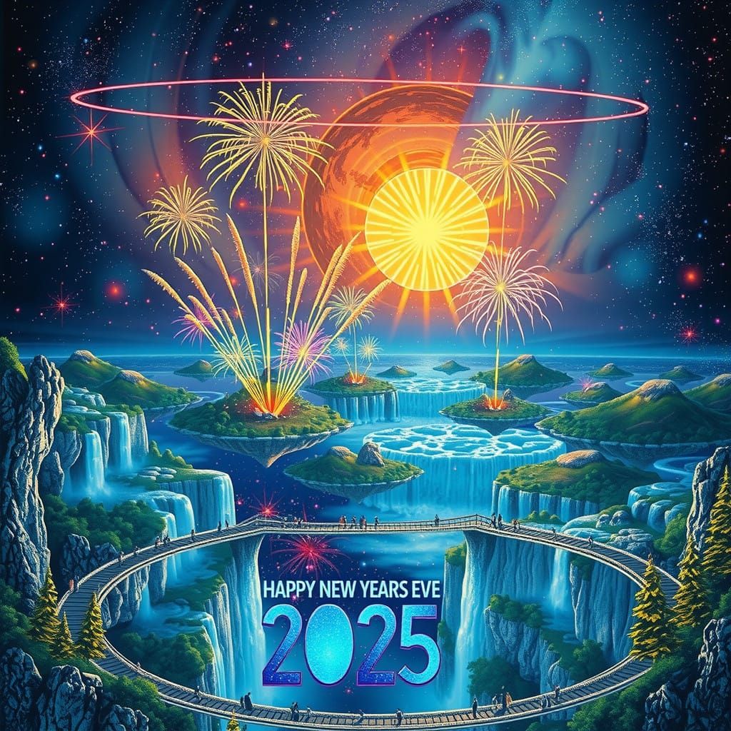 Majestic New Year's Eve Fireworks in a Celestial Dreamscape