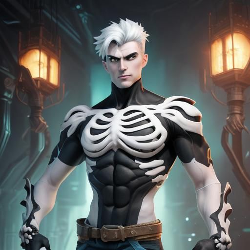 Danny Phantom, His chest is protected by a ribcage-like curu...