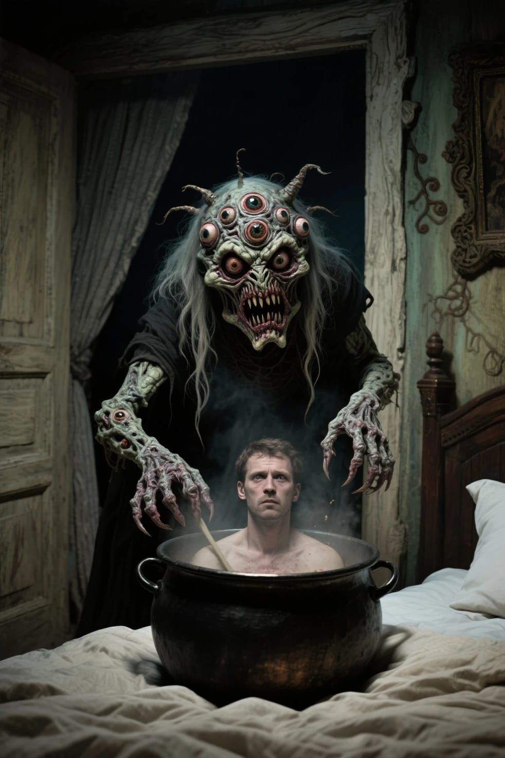 Scary gothic tale inspired horror creation I just made of pure evil witch baba yaga from Slavic mythology with a bubblin...