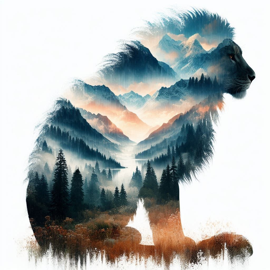 double exposure beautiful fantasy DALL-E 3 portrait landscape..