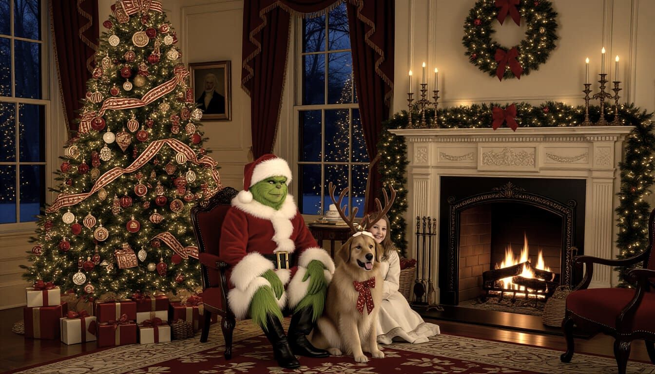 Victorian Christmas Scene with Grinch and Cindy Lou Who