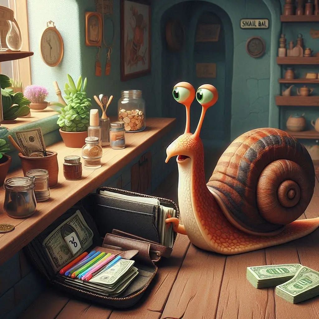 Snail snooping around in the wallet