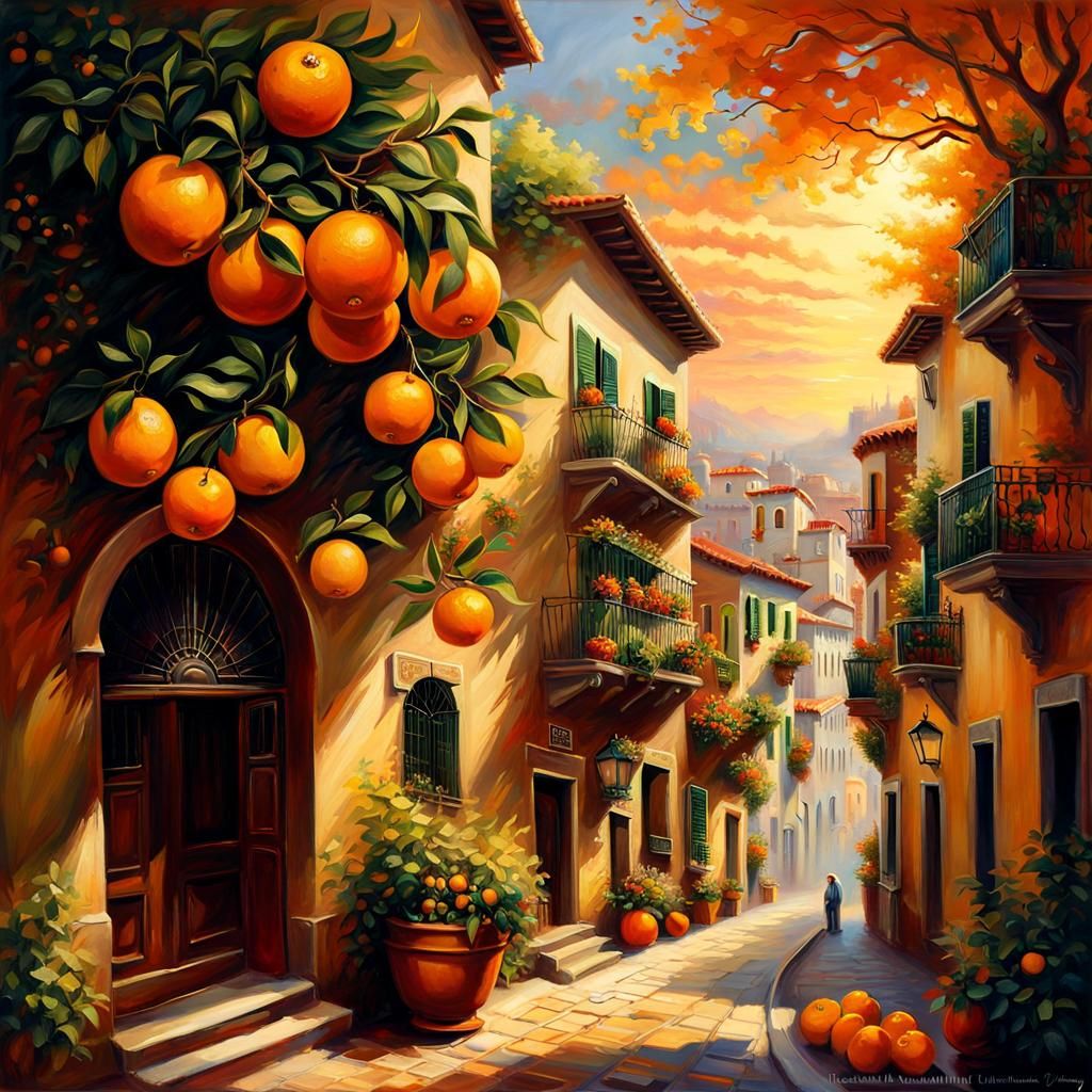 Spanish city with orange trees  by @Nemo