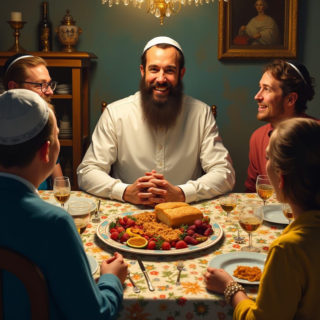 Festive Passover Seder in Chagall Style