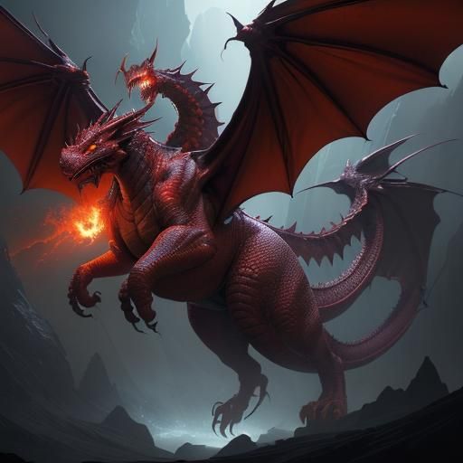 Red Dragon, flying, breathing fire, massive