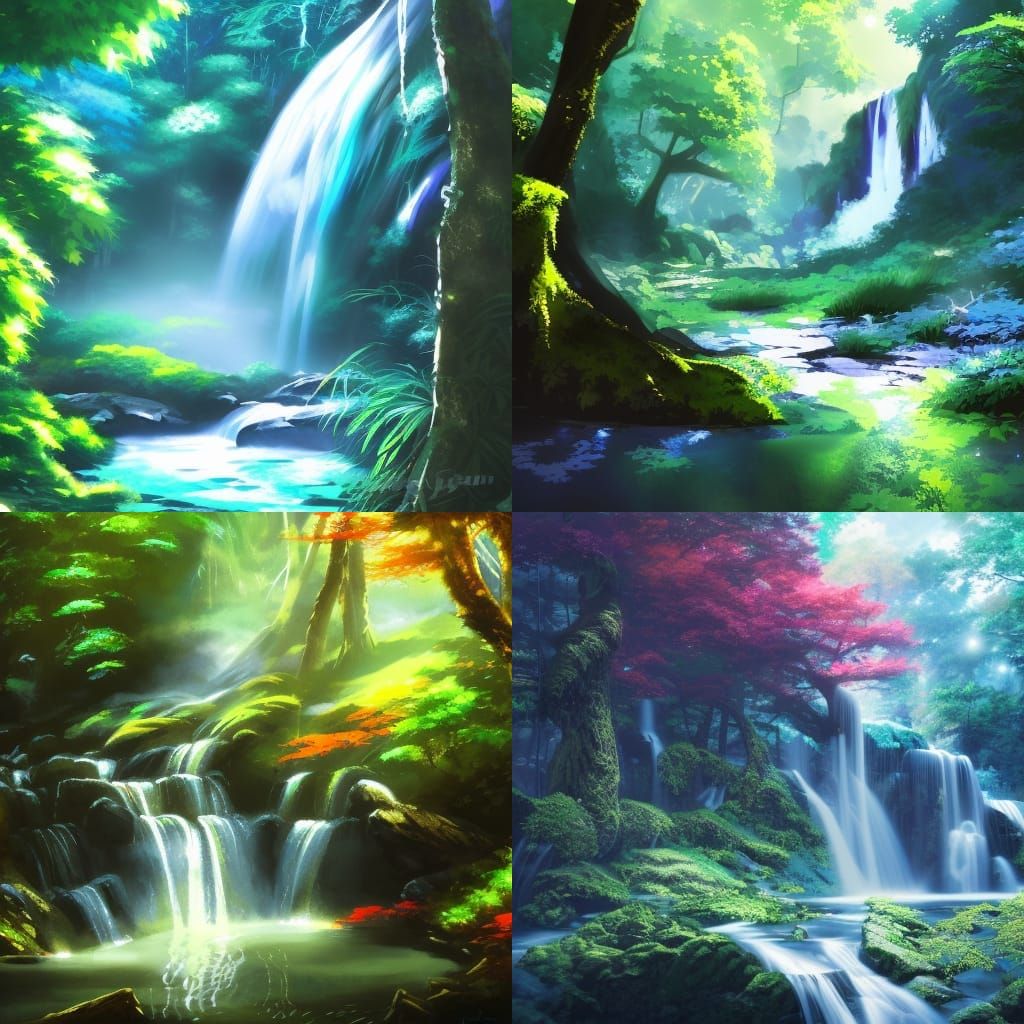 Ai generative, beautiful waterfall in a mountain, cartoon or anime style  28693636 Stock Video at Vecteezy