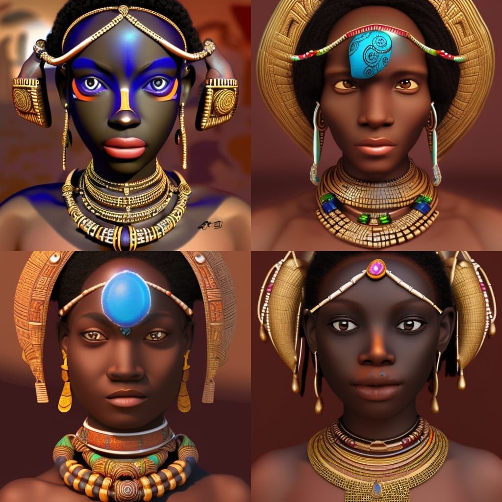 Photo realism ancient African adorned with ancient jewelry h...