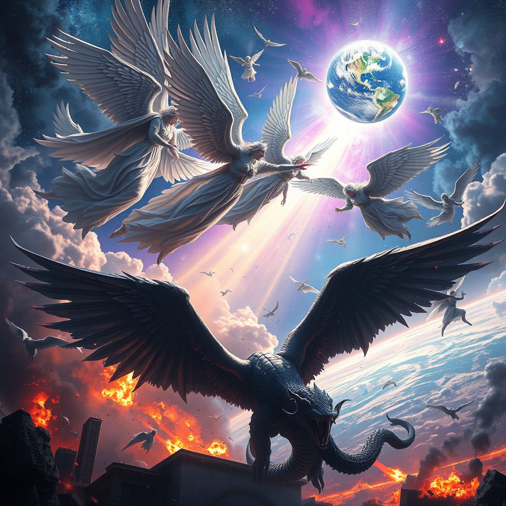 Hay grupo de angeles de Dios,en el espacio del universo luch...