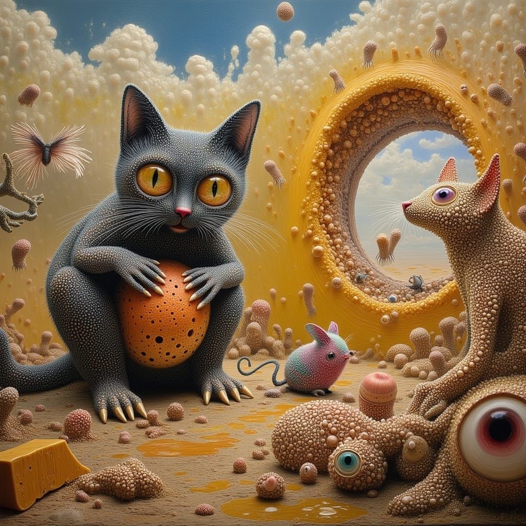 The Cat, the Mouse, the Cheese, and the Egg  by @MindlessCreations