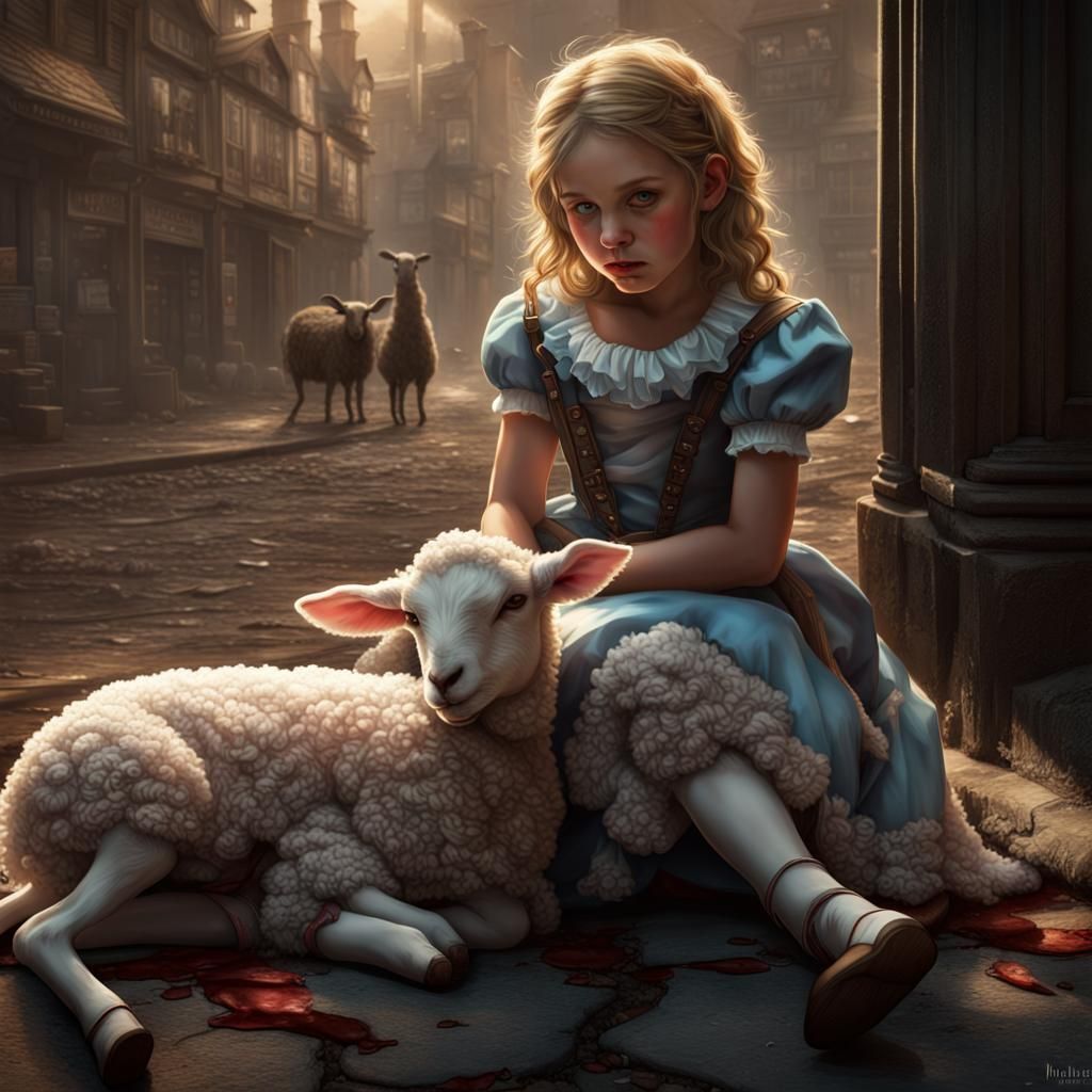 Mary had a little lamb, but now, the lamb lies down on Broadway after being slaughtered.   by @Papy Ion
