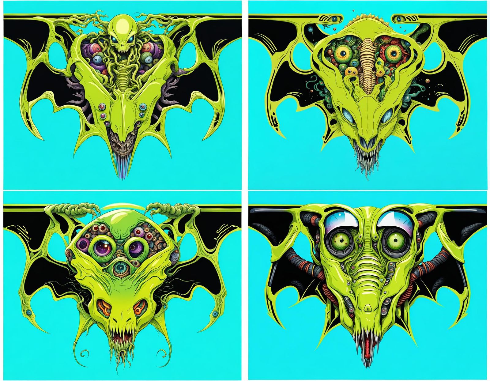 Colorful eldritch Xenomorph muscle car mixed with a creature...