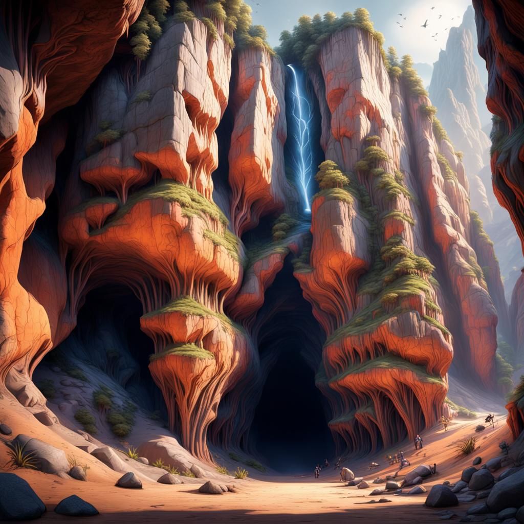 a cave hidden in the mountain, covered with the latest techn...