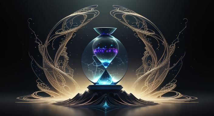 a broken hourglass, infinite time, extreme detail, cosmic ba...