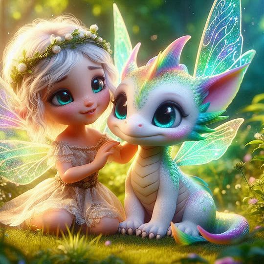 Fairy and her pet dragon
