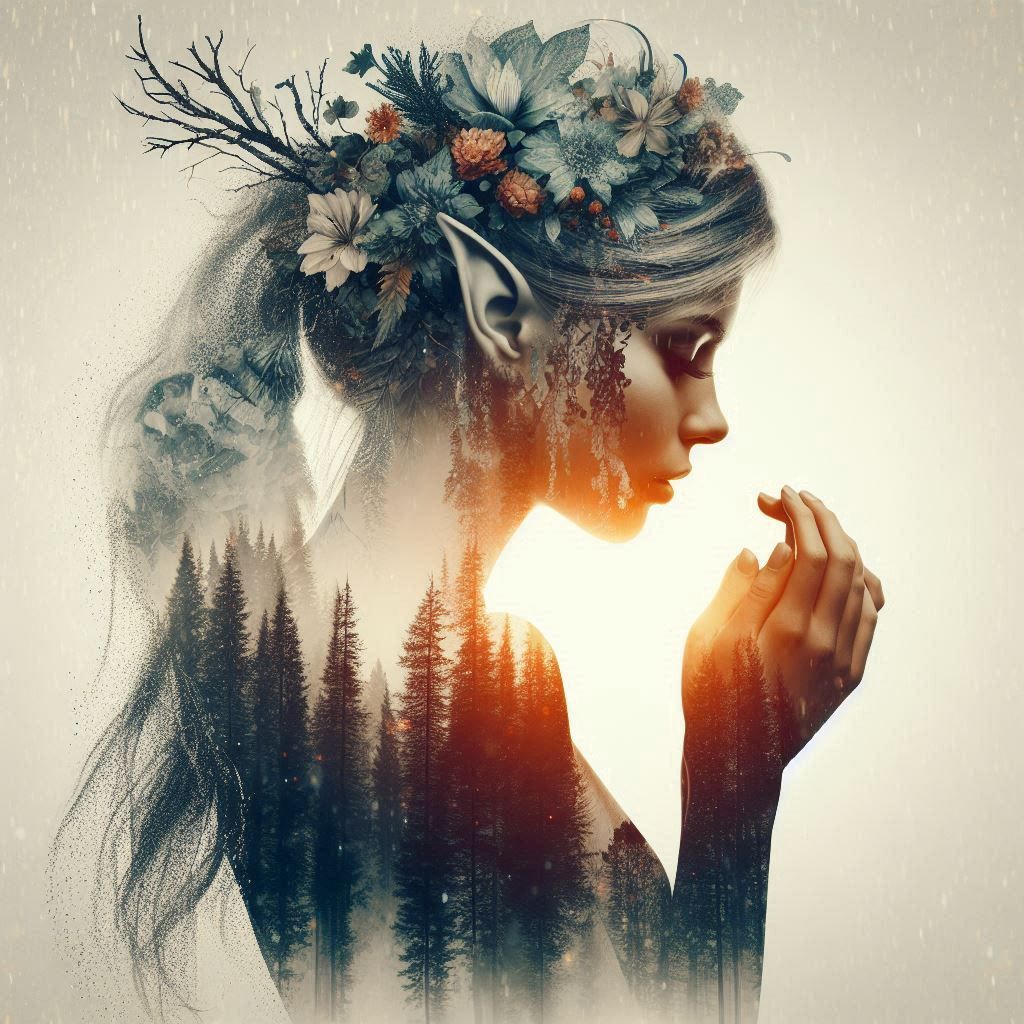 double exposure beautiful fantasy DALL-E 3 portrait landscap...