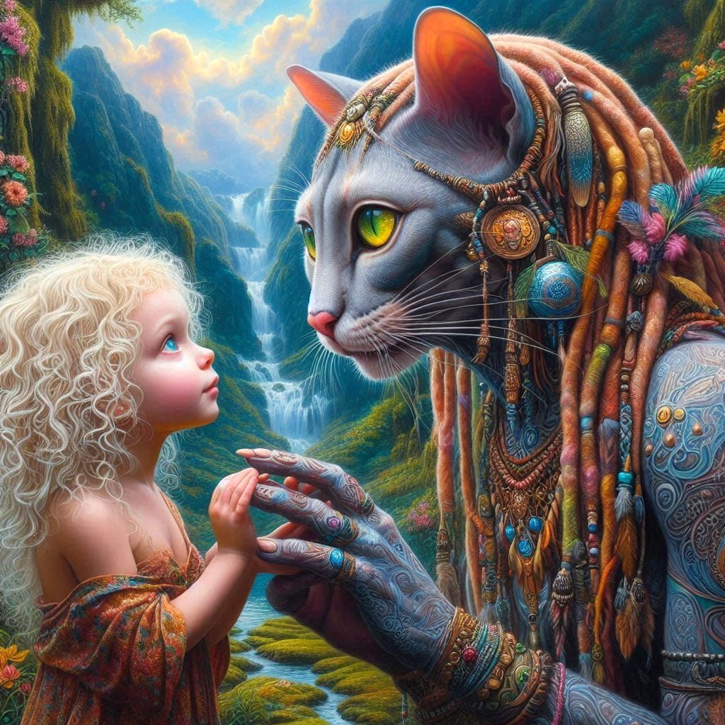 Girl meets feline being