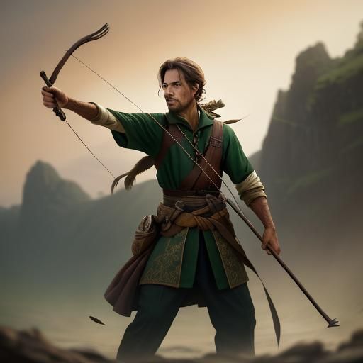 Person with Curved Bow in Oil Painting Style