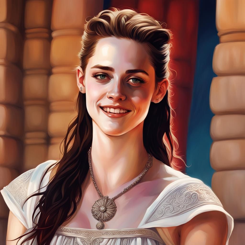 Beautiful Kristen Stewart. smiling at us. Roman era empress. fancy ...