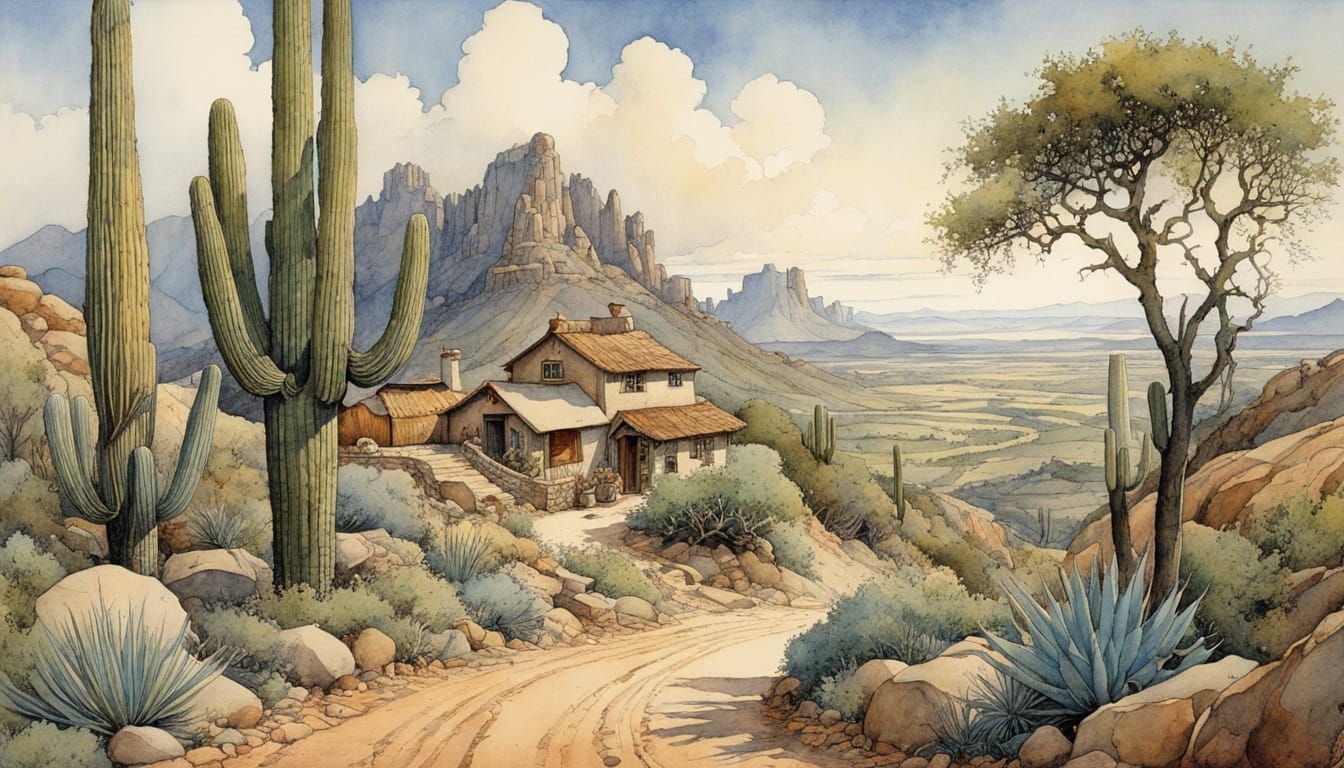Enchanting Night in Arizona: Storybook Illustration