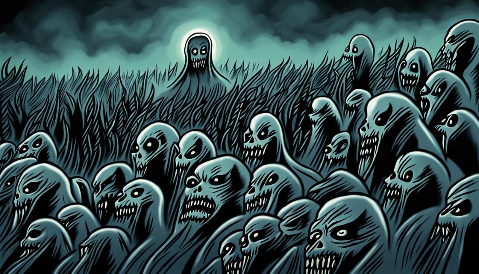 creepy creatures in the mist. horror madness - AI Generated Artwork ...