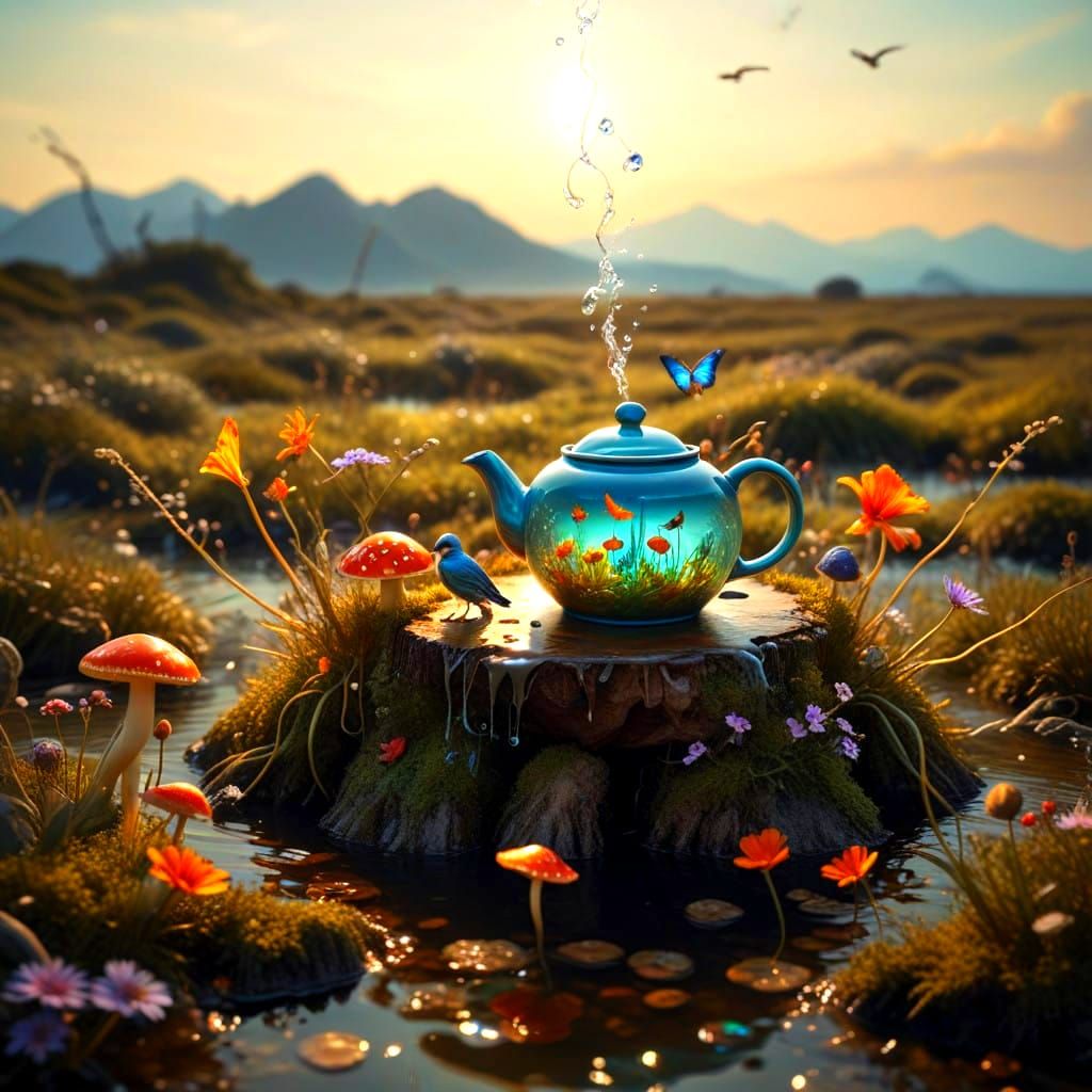 Surrealistic Lady in Vibrant Landscape