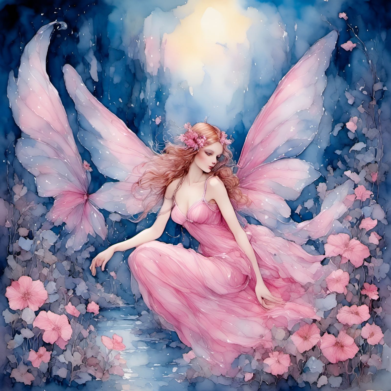 Beautiful fantasy fairy with perfect pink gossamer iridescen...