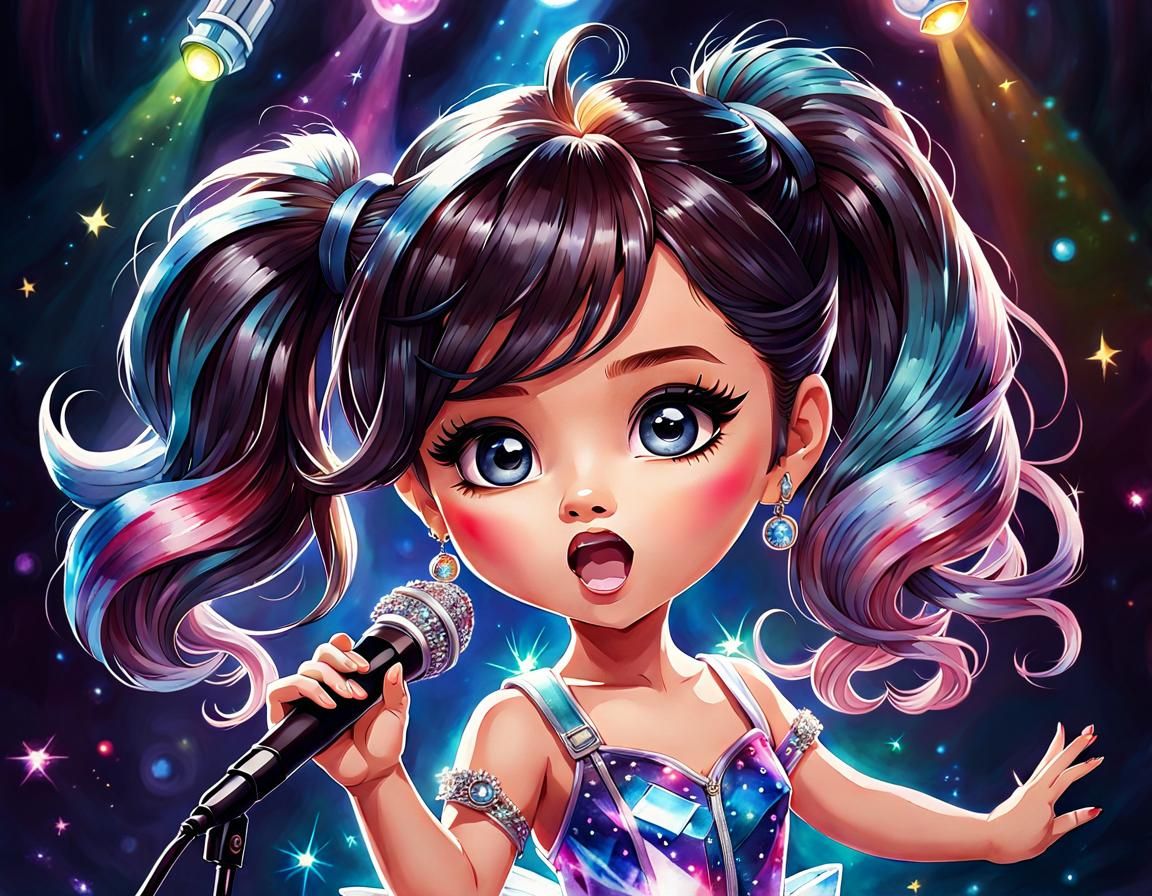 Chibified , cute  Selena Gomez singing