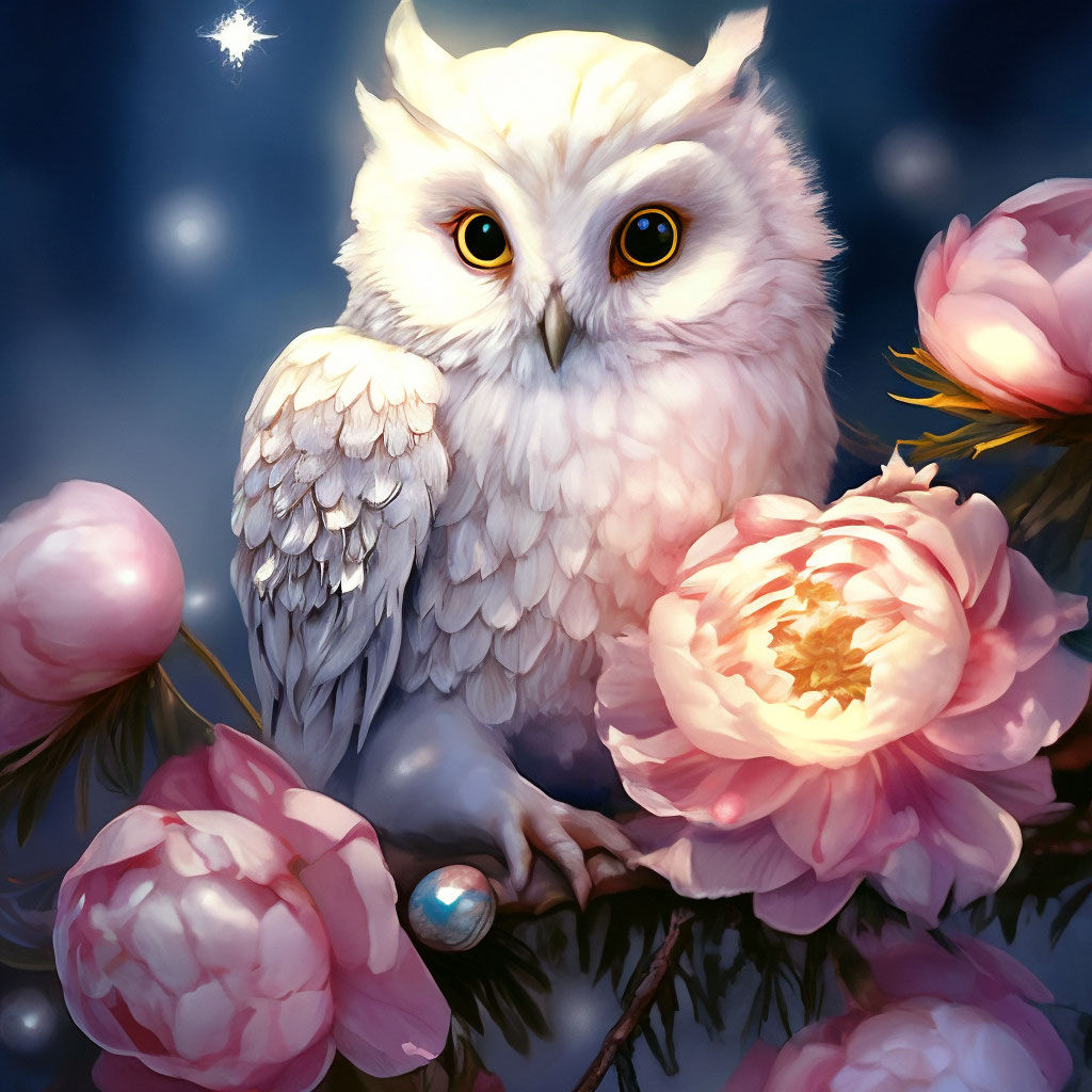 Сова среди пионов