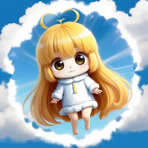 A unique creature, cute, fluffy, big chibi eyes.