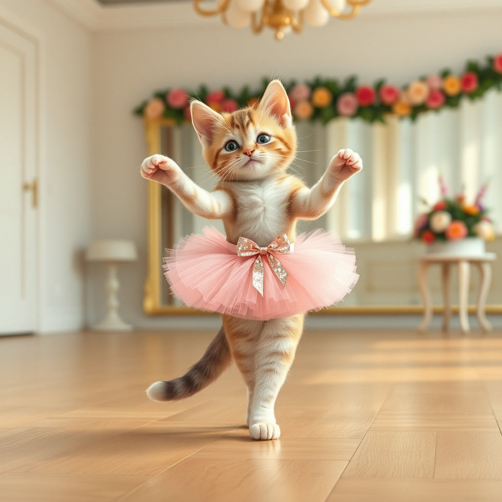 Ballerina Cat in Dreamy Watercolor Style