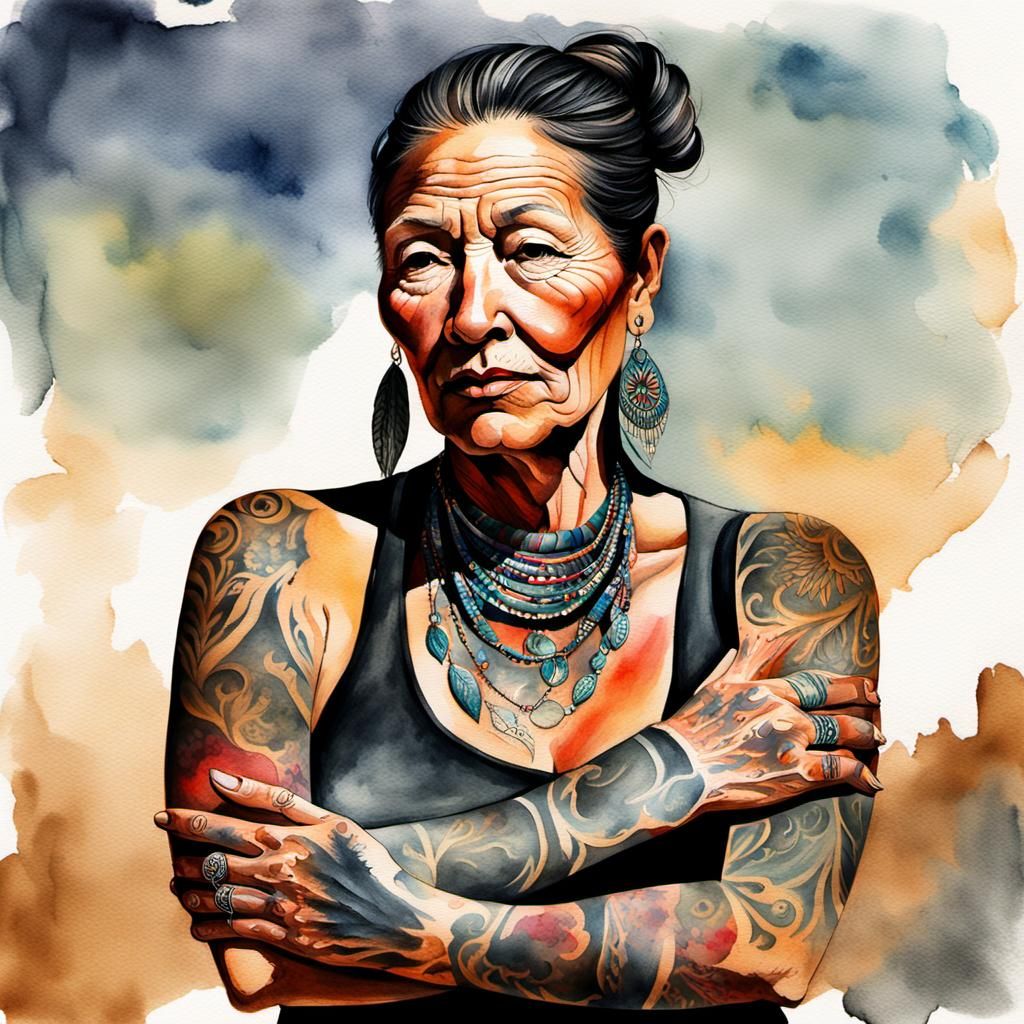Watercolor,

On the Santa Fe Trail, there is a young auntie ...