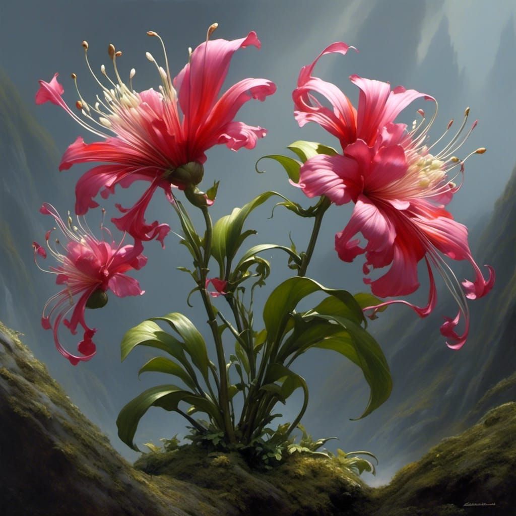 Creepy Cute Flower with Stem and Leaves