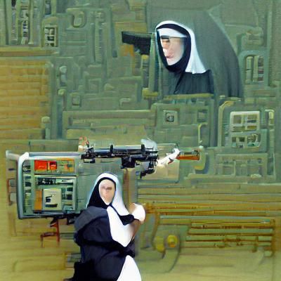 nun with machine gun