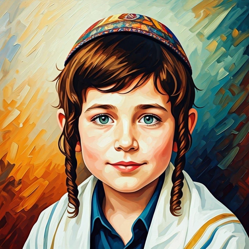 Orthodox Boy Portrait in Neo-Impressionist Style